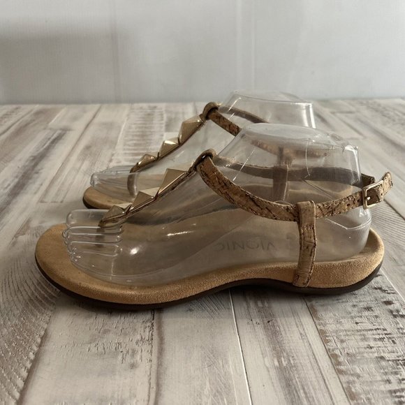 Vionic Nala Gold Accent Faux Cork Ankle Strap Ortho Heel Sandals - Picture 4 of 9